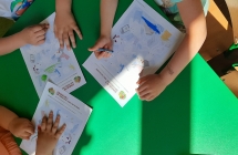 dzieci w kartach pracy szukaja morskich stworzen