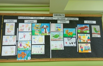 Prace plastyczne dzieci na tablicy dla rodzicow