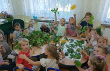 Dzieci ogladaja galazki drzew