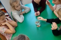 dzieci wykonuja doswiadczenie z misiami - zelkami