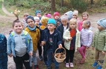 Dzieci zbieraja grzyby