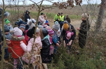 Dzieci obserwuja roslinnos w lesie