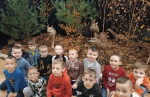 dzieci w muzeum na wystawie o wilku
