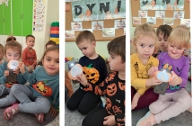 Magiczna dynia - dzieci podswietlajalatarka magiczne dynie, aby zobaczyc co sie w nich ukrylo